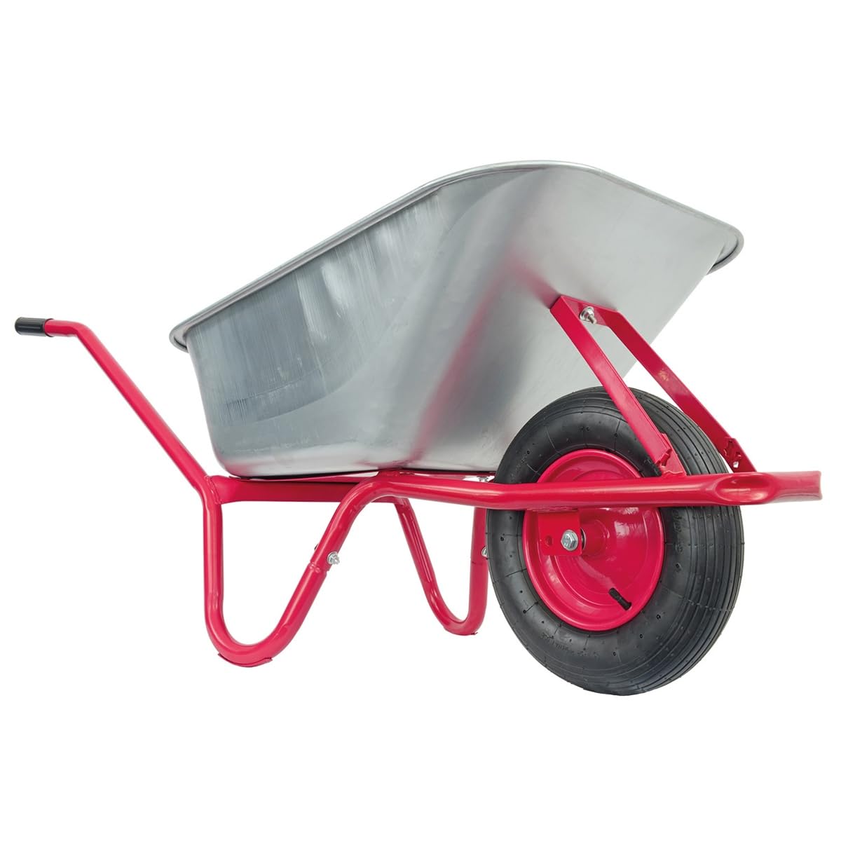 Matrix Schubkarre Profi 100l Liter 250 kg mit zusätzlichem Bodenblech Luftrad Schubkarren groß Garten Scheibtruhe Bauschubkarre | Mulde verzinkt | Metall Felge mit Kugellager | Farbe rot