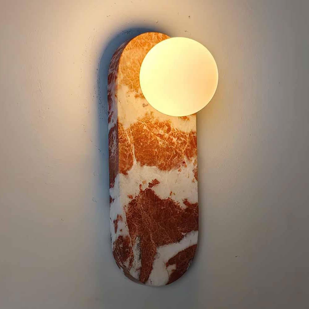 SSBHDM 13.7 Inch Natural Marble Wall Light, Nordic Style Alabaster Wall Lamp, Spherical Glass Lampshade Wall Sconce, Living Room Restaurant Balcony Decoration Light Fixtures