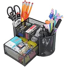 Desk Organizer with 9 Compartments, Mesh Office Organization for Scissors, Post-it, Sticky notes, Pen Holder, Metal Office Desk Organizers and Accessories