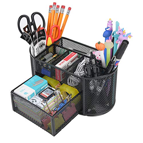 YAHENLI Desk Organizer with 9 Compartments, Mesh Office Organization for Scissors, Post-it, Sticky notes, Pen Holder, Metal Office Desk Organizers and Accessories