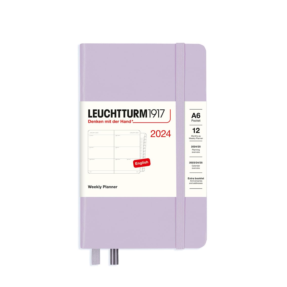 LEUCHTTURM1917 367626 Weekly Planner Pocket (A6) 2024, 12 Months, Lilac, English