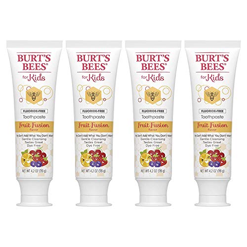 Burt\'s Bees Kids Toothpaste, Fluoride Free, Fruit Fusion, 4.2 Oz, Pack of 4
