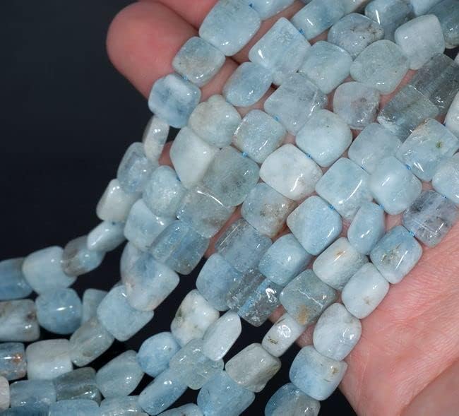 7x7mm Aquamarine Gemstone Grade A Irregular Flat Rectangel Cube Loose Beads 7.5 Beads for Jewelry Making Bracelets, Necklaces Supplies for DIY Crafts Beadwork