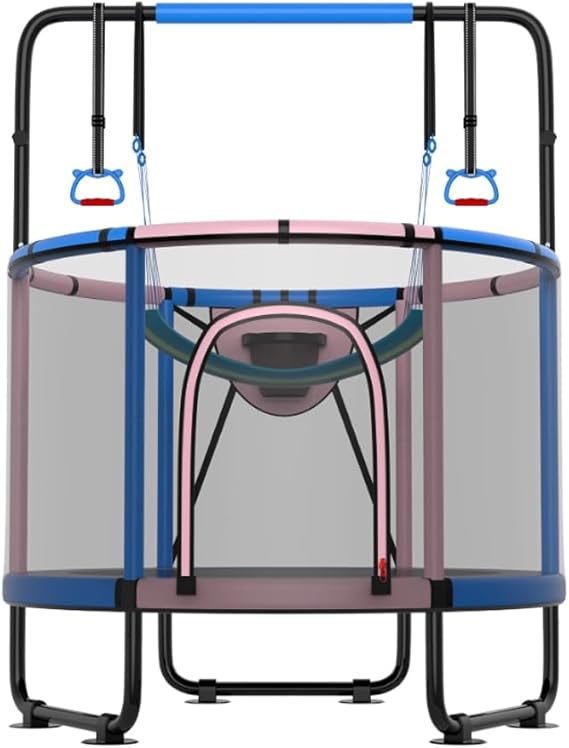 Trampoline for Kids 600LBS 4.5FT 5FT 5.5FT Toddler Indoor Outdoor with Safety Net, Swing, Adjustable Bar, 54'' 66'' Mini Small Trampoline with Basketball Hoop