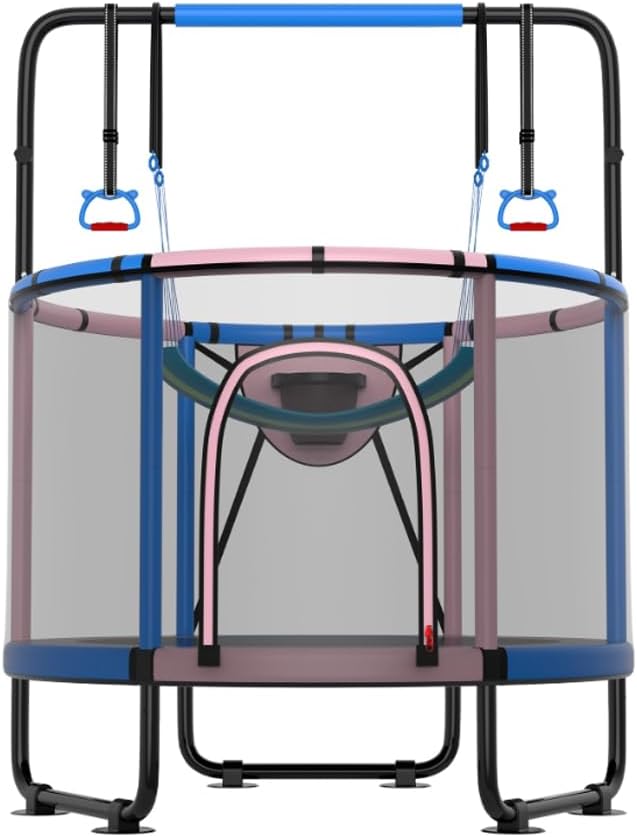Trampoline for Kids 600LBS 4.5FT 5FT 5.5FT Toddler Indoor Outdoor with Safety Net, Swing, Adjustable Bar, 54'' 66'' Mini Small Trampoline with Basketball Hoop