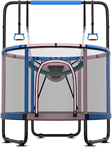 Trampoline for Kids 600LBS 4.5FT 5FT 5.5FT Toddler Indoor Outdoor with Safety Net, Swing, Adjustable Bar, 54'' 66'' Mini Small Trampoline with Basketball Hoop
