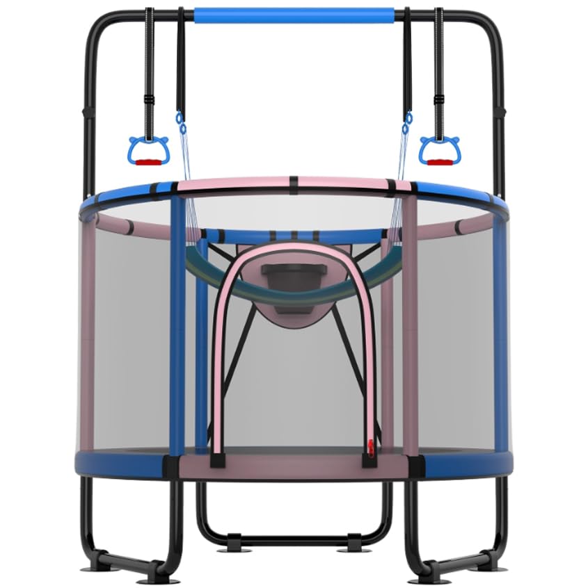 Trampoline for Kids 600LBS 4.5FT 5FT 5.5FT Toddler Indoor Outdoor with Safety Net, Swing, Adjustable Bar, 54'' 66'' Mini Small Trampoline with Basketball Hoop