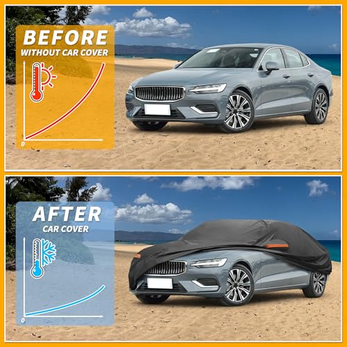 Image of Car Cover Waterproof All Weather Sun Rain Protection Full Exterior Cover for Volvo S60 Sedan 190T-PU Black with Left Side Zippers