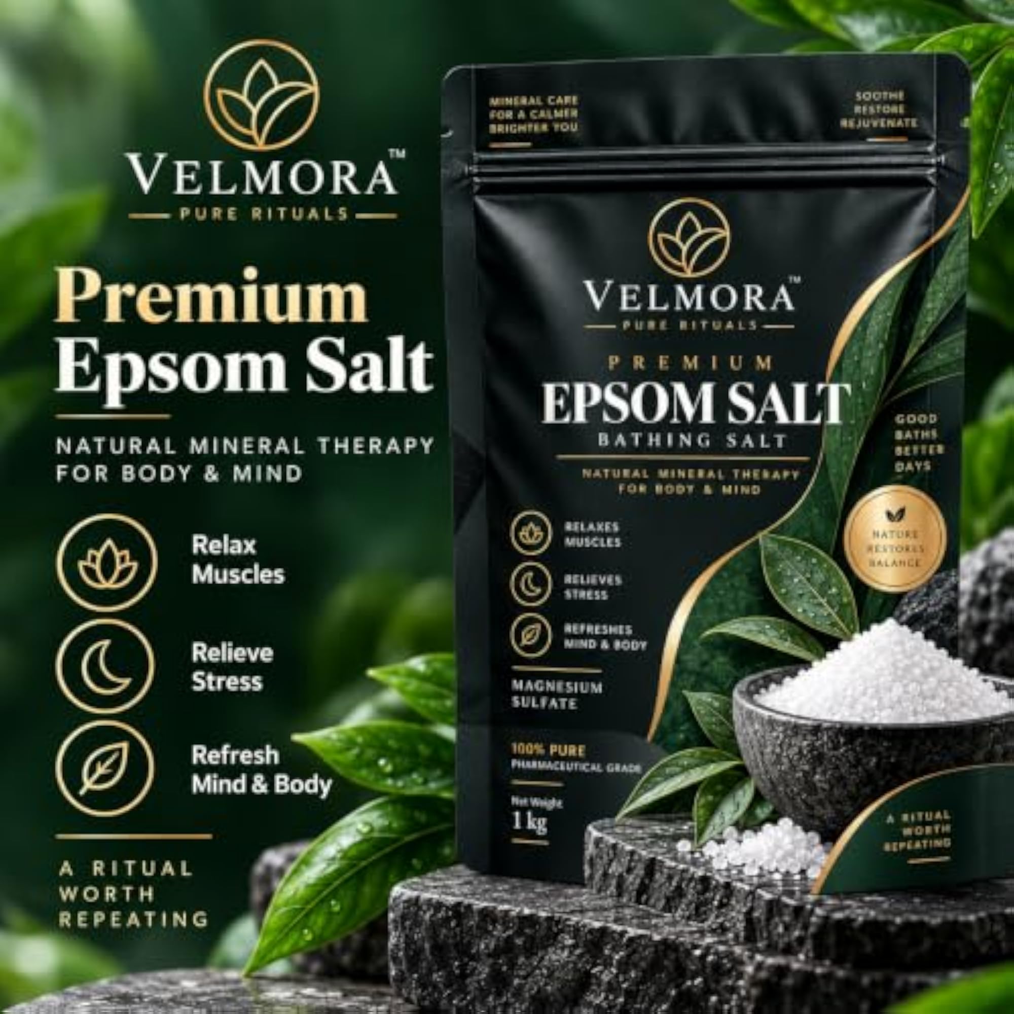 Velmora Premium Epsom Salt, 1 kg