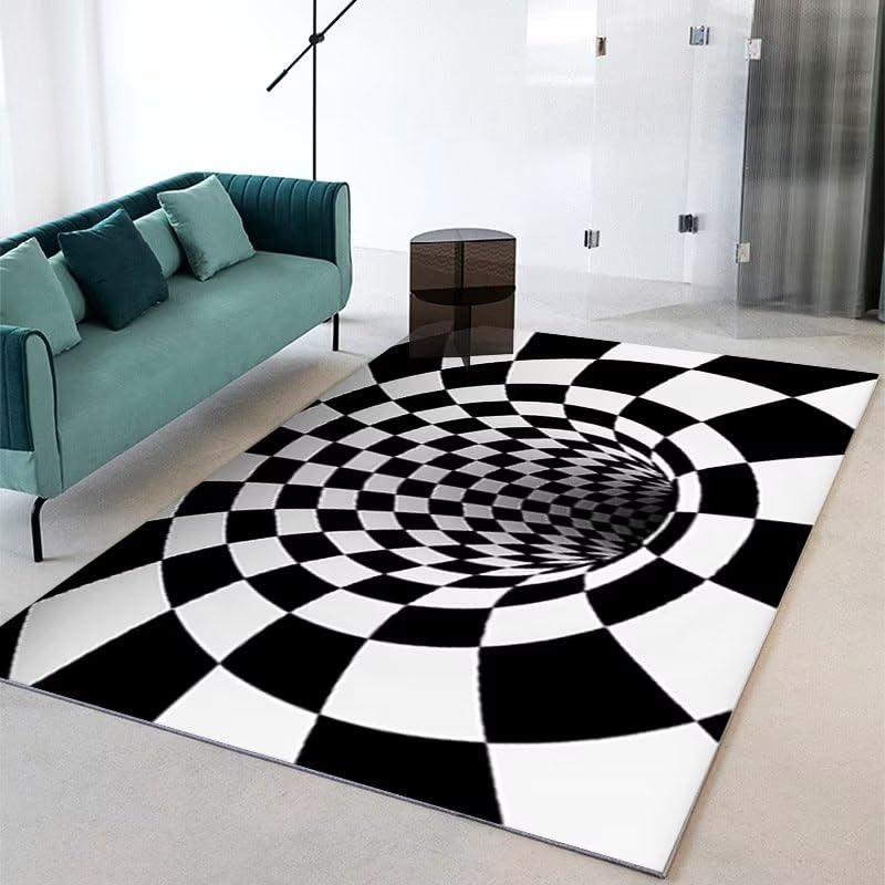 Tapis doux à carreaux noirs vortex durable et lavable pour chambre