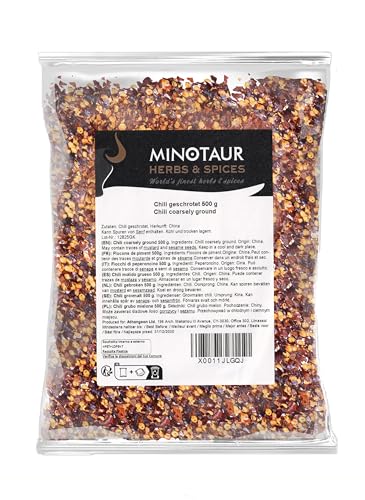Minotaur Spices | Chili molido grueso | Copos de chile | 2 x 500 g (1 Kg) | Escamas, Medio Picante, Chiles