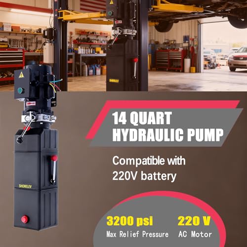 SHORELEV 220V 60Hz Hydraulic Power Unit, Hydraulic Motor, Dump Trailer Pump14L Plastic Reservoir, Manual Button Control, for Auto Lifts, Vehicle Repair, Garage Equipment, and Industrial Applications by SHORELEV - Image 2
