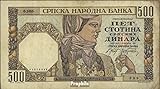 1000 dinar jugoslawien  Serbien (Dt.Bes.2.WK.) Rosenbg: 605a, Wz. Kopfbildnis König Alexander I. 1941 500 Dinar Jugoslawien (Banknoten für Sammler)