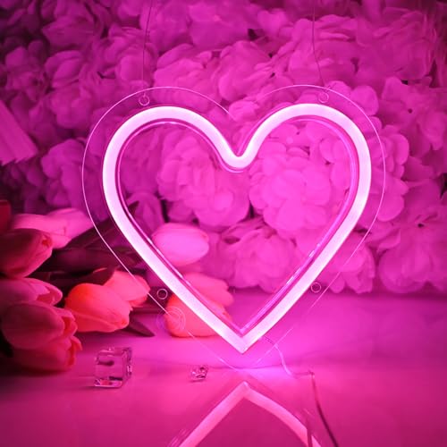 Image of Britrio Pink Heart Neon Sign,LED Neon Heart Light Sign for Girl Bedroom Dorm Kids Room Wall Decor Wedding Proposal Birthday Party Home Decor Mothers Day Gifts Love Lamp Battery Operated or USB Powered