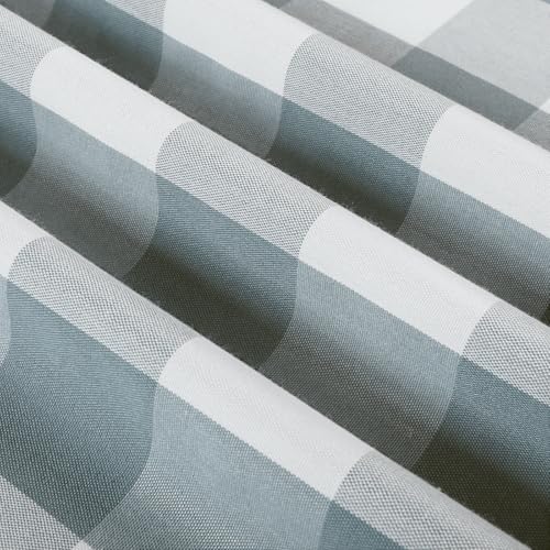 Image of TWOPAGES Pinch Pleat Cafe Curtains 30 Inch Long Buffalo Plaid Light Filtering Farmhouse Half Window Curtains for Bathroom (Light Blue Grid, 26W x 30L Inches, Set of 2)