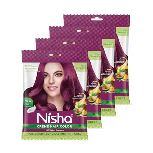 Image of Nisha Cream Permanent Hair Colour Full Grey Coverage (40g) Wine Burgundy (Pack of 4)
