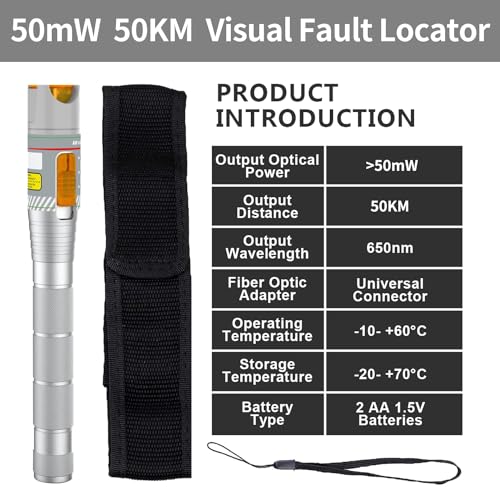 fiber visual fault locator 50km with fclc adapter kit vfl include single mode 9125um fc male to lc female connector red light pen for catv telecommunications engineering maintenance