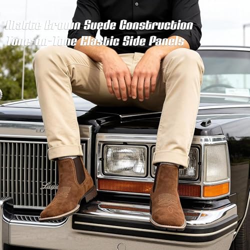 Image of Men's Chelsea Boots Suede Ankle Boots - Comfortable Slip-On Dress Boots for Casual & Work