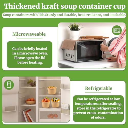 Image of 8 Oz Paper Soup Cups with Lids, 50 Pack Paper Ice Cream Cups