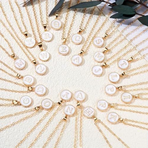 Image of Giftana Alphabet Locket with Chain, White Enamel Letter A-Z Pendant Necklace for Girls, Personalized Initial Name Gold Plated Pendant Necklace Gift for Girlfriend, Valentines Day Gifts for Woman