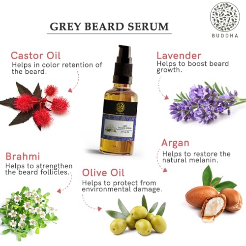 Image of Buddha Natural Grey Beard Oil Serum (25 ml) - For Control and Restore Natural Beard Black Color | 100% Natural Certified | Premium Chemical-Free Formula