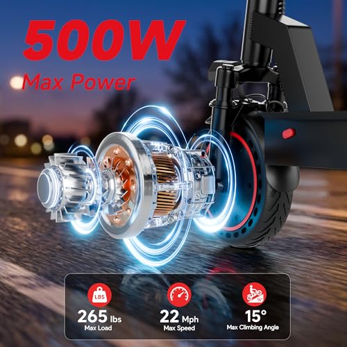 Image of Electric Scooter with Seat, 500W Motor, 20 MPH & 21 Miles Range, 10 Inch Solid Tires, Front Suspension, Foldable Commuter E-Scooter with LCD Display, Dual Braking and Basket