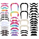 JYSNOW 48 Stück Schnurrbart, Schnurrbart zum Ankleben, Neuartige Schnauzer zum Ankleben, Fake Party Bart, Fake Bart, für Kostümpartys, Halloween, Weihnachten, Mottopartys (Farbe)