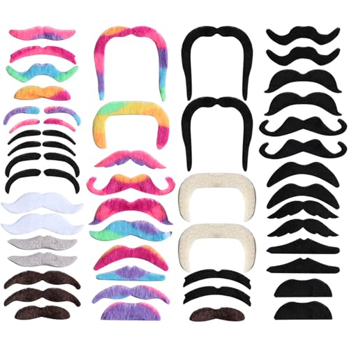 JYSNOW 48 Pièces Fausses Moustaches, Moustache Autocollante, Fausse Barbe, Fausses Moustaches Fantaisie, pour Soirées Costumées, d'anniversaire et...