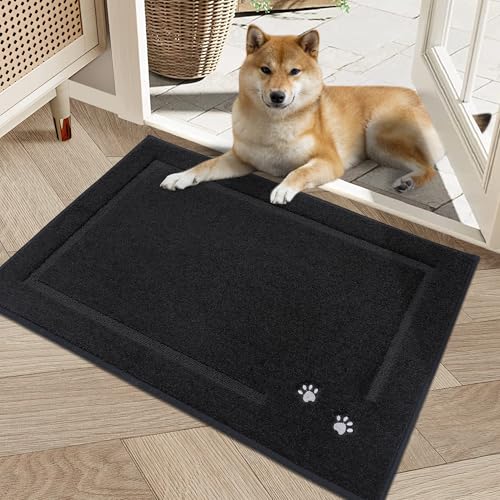 BEQHAUSE Dog Door Mat for Muddy Paws 20"x32" Dirt Trapper Absorbent Doormat Non Slip Entryway Rugs Washable Stain Resistant Welcome Floor Mat Soft Low-Profile for Front Back Door, Black Blac