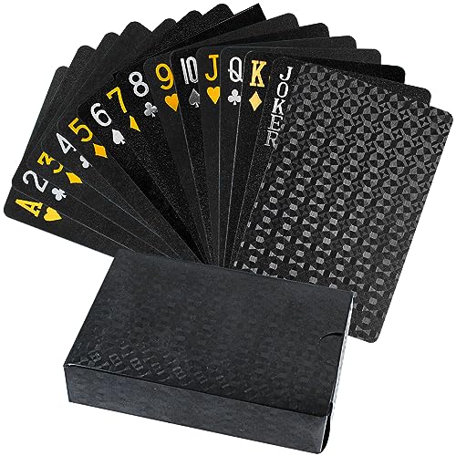 YuZhou Carte da poker nere, carte da gioco magiche carte da poker in lamina d'oro da poker da gioco diamante magico mazzo di carte da poker in plastica impermeabile carte da gioco per famiglia (nero)