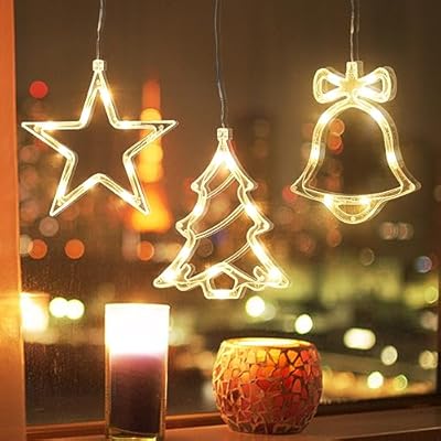 STEFORD Christmas Window Lights, 3Pcs LED Christmas Sucker Lights, Christmas Window Hanging Lights for Xmas Indoor Outdoor Decoration (Warm White)