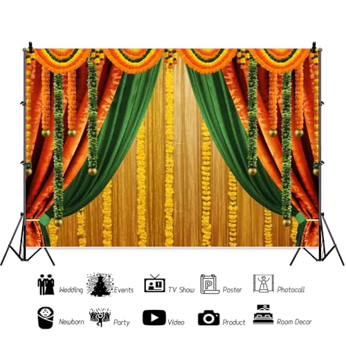 Image of Indian Traditional Backdrop Decorations for Puja Hindu Festival Green Ganpati Pooja Backdrop for Wedding Party Decorations Bridal Shower Backgrounds Photo Studio Supplies Vinyl 20x10ft