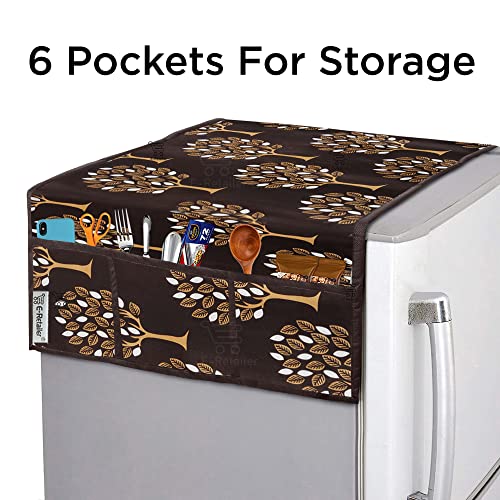 Image of Polyester 3-Layered Fridge Top Cover /Refrigerator Cover with Utility Pockets and Set of 4 Pc Fridge Mats (Color-Brown, Size-39x21 Inches)