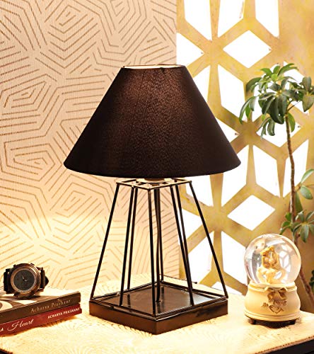Image of tu casa Black Cotton Shade with Black Metal-Iron Base Table Lamp | Elegant Bedside & Desk Lamp for Bedroom, Living Room, Office, Home Decor & Gifting (Height : 15 Inch /No Blub Included)