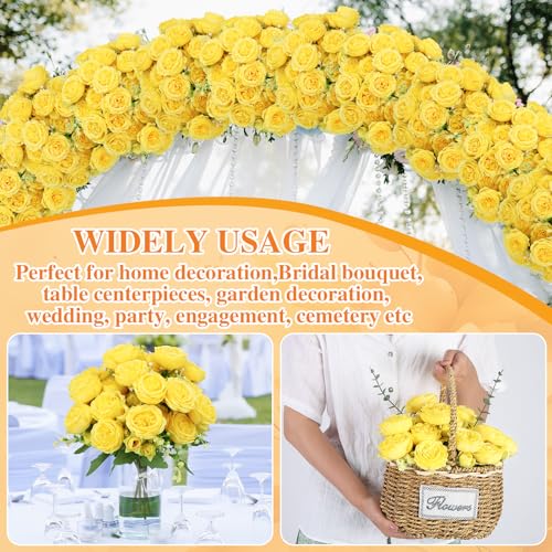 Image of 8 Pack Yellow Peonies Artificial Flowers, Fake Silk Hydrangea Bouquet for Bridal Wedding Home Table Decor Reusable Dining Opening Ceremony Birthday Arrangement Faux Floral
