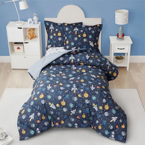 PPOLCA Twin Space Bedding Sets for Boys 2 Pieces Kids Twin Comforter Sets Super Soft Lightweight for All Seasons Includes 1 Comforter (66x86) and 1 Pillowcase (20x26+2)