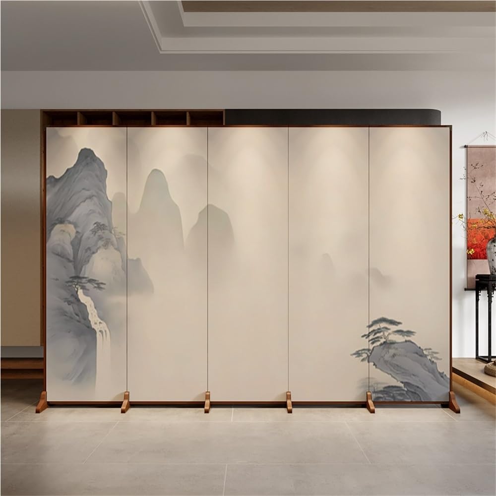 Biombo Separador de Espacios Mampara de Suelo Sencilla con diseño Paisaje for el hogar, Sala Estar, Porche, Oficina, decoración Fondo, Pared, Plegable Divisor de Habitacion