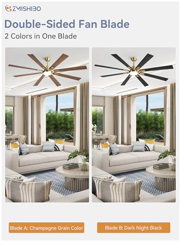 Image of ZMISHIBO 72 inch Black and Gold Ceiling Fans with Lights and Remote, Indoor /Outdoor Ceiling Fan for Patio Living Room, 6 Speed Reversible Quiet DC Motor, 3 CCT, Dual Finish Blades