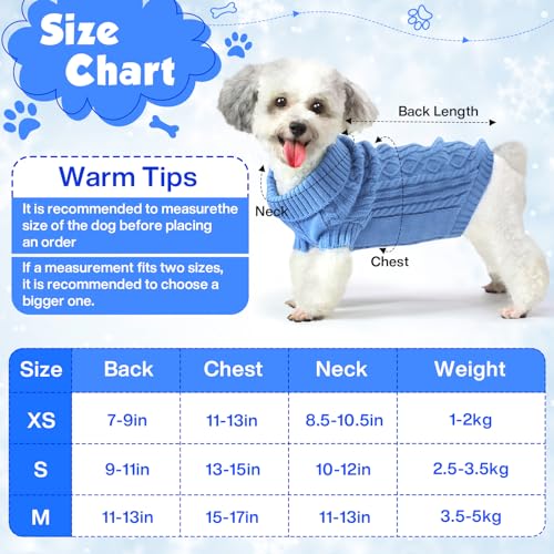 Dog Jumpers, Dog Jumpers Small, Dog Sweater, Puppy Jumpers For Small Dogs, Dog Clothes for Puppy Yorkie Chihuahua Warm Sweater Winter ClothesM Back Length:12"/Blue) - Image 4