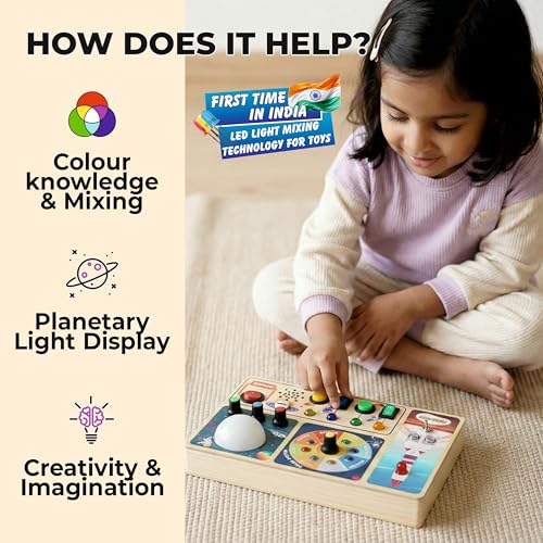 Image of Space Pilot Learning BusyBoard (3-7 Years) | Planets Names & Rocket Launch Sound with LED Color Mixing Lights | Sensory Development and Imagination | Interactive Educational Toy