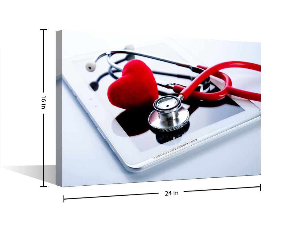 Image of Medical Modern Home Decor 1 Panels Home Decor Stethoscope Pictures Wall Art for Bedroom, Living Room, Office. Framed Ready to Hang (16 inch Wx24 H)