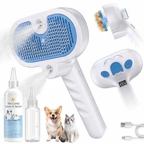 YUVEXAHOO Pet Steam Brush for Dogs & Cats with Dual Cool Mist Spray