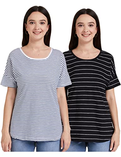 Image of Amazon Brand - Symbol Women's Cotton Striped Relaxed Fit T-Shirt (Available in Plus Sizes)