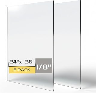 24"x36" Clear Acrylic Sheet Plexiglass 1/8" Thick 2PCs, Premium Plexiglass Sheets 24x36, Plexi Glass Perspex Panel, Plastic Sneeze Guard, 3mm Acrylic Board, Custom Cut Plexiglass, Large Acrylic Sign