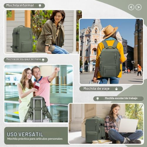 Mochila impermeable cabina 40x30x20 con compartimentos para ryanair maleta de mano verde b6 7