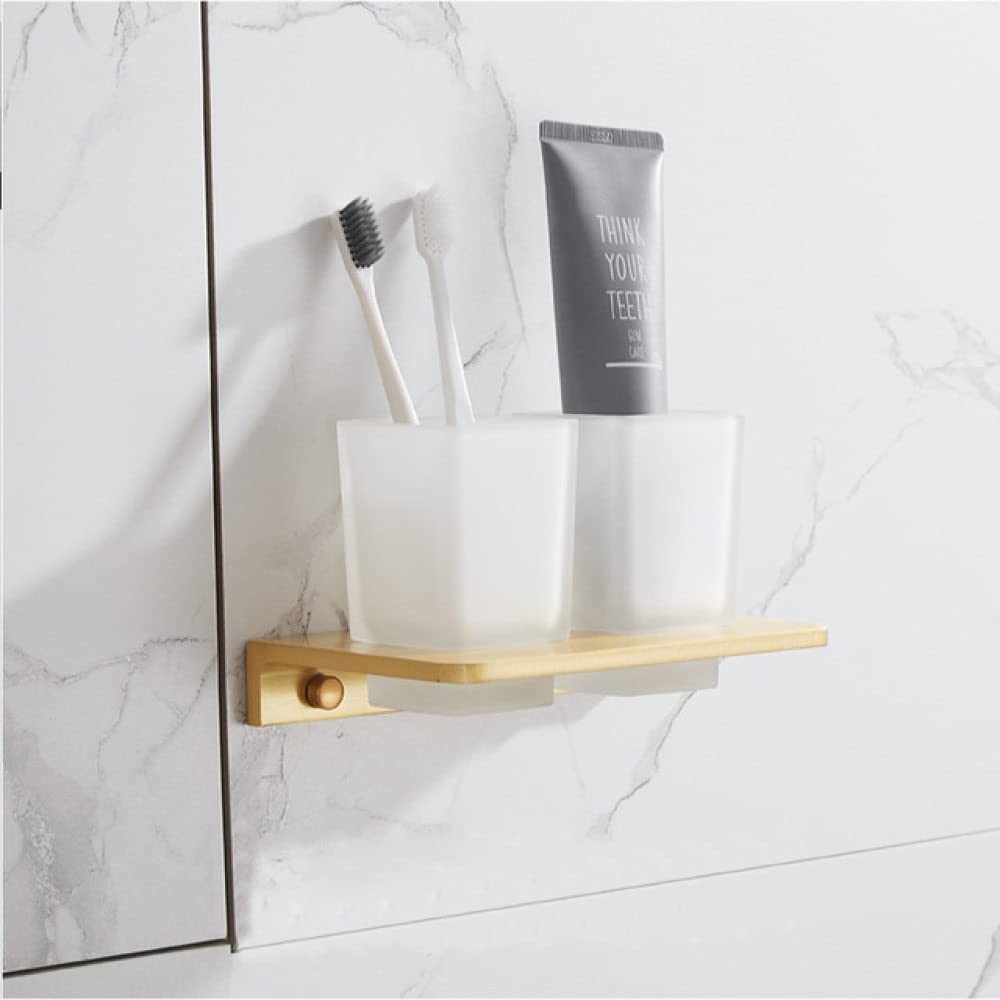 Juego de accesorios de baño de oro cepillado – Estante toallero, toallero, soporte para cepillo de inodoro, soporte para papel y cepillo de dientes – Accesorios de baño elegantes para baños modernos