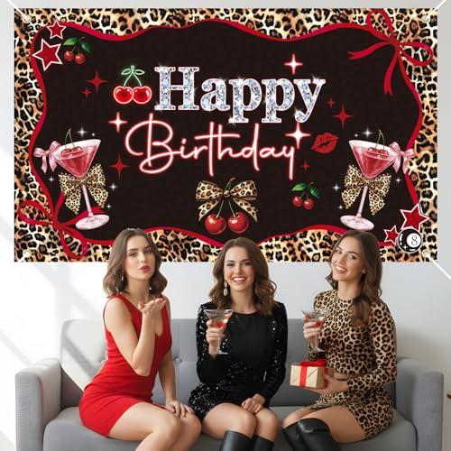 Decoración de fondo de fiesta con estampado de leopardo y cerezas 60 x 35 pulgadas miniatura 4