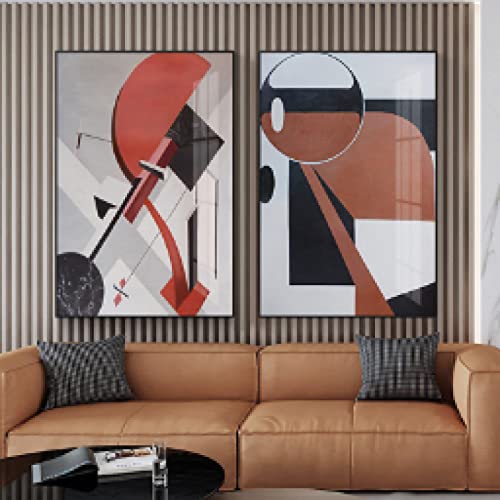 Toile abstraite géométrique noire et rouge pour un salon moderne et chaleureux