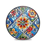 YANENDIE Mexican Ceramic Tile 1 Wall Clock - Silent Non-Ticking Round Wall Clock, Battery Operated Modern Creative Clocks for Living Room Kitchen Home Office 12 Inch