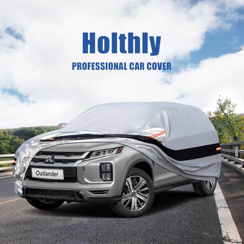 Image of Holhtly Car Cover Custom Fit for Mitsubishi Outlander, Car Covers for Automobiles All Weather Waterproof Sun Snow Rain Wind Dust Protection, Outdoor Car Cover Gray & Black